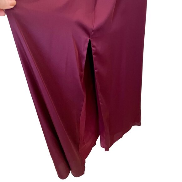 EUC Burgundy Wine Double Strap V-Neck Charmeuse Bride's Maid Dress Gown - Picture 9 of 10